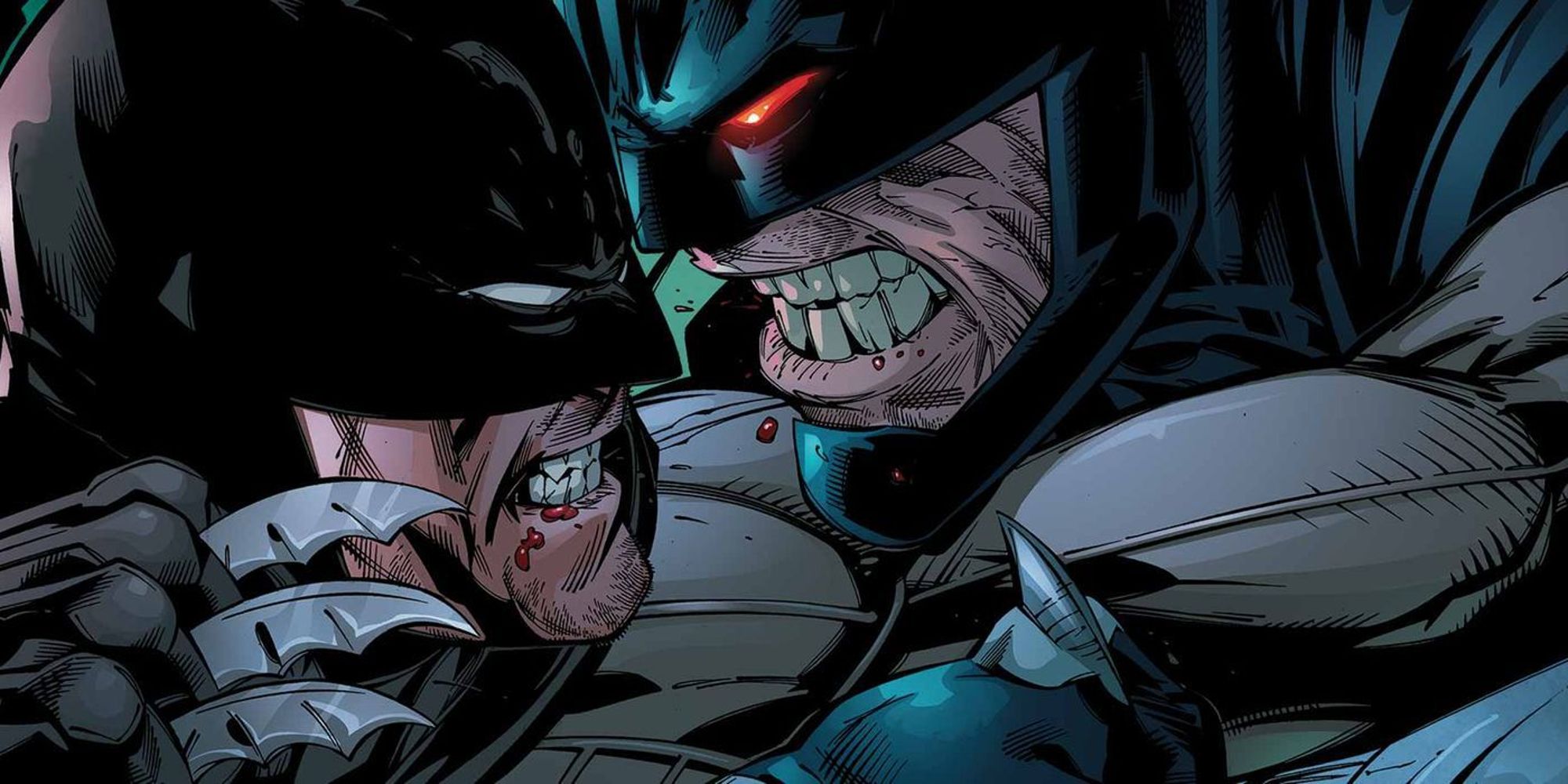 Bruce Wayne's Batman battling Thomas Wayne's Flashpoint Batman in DC Comics