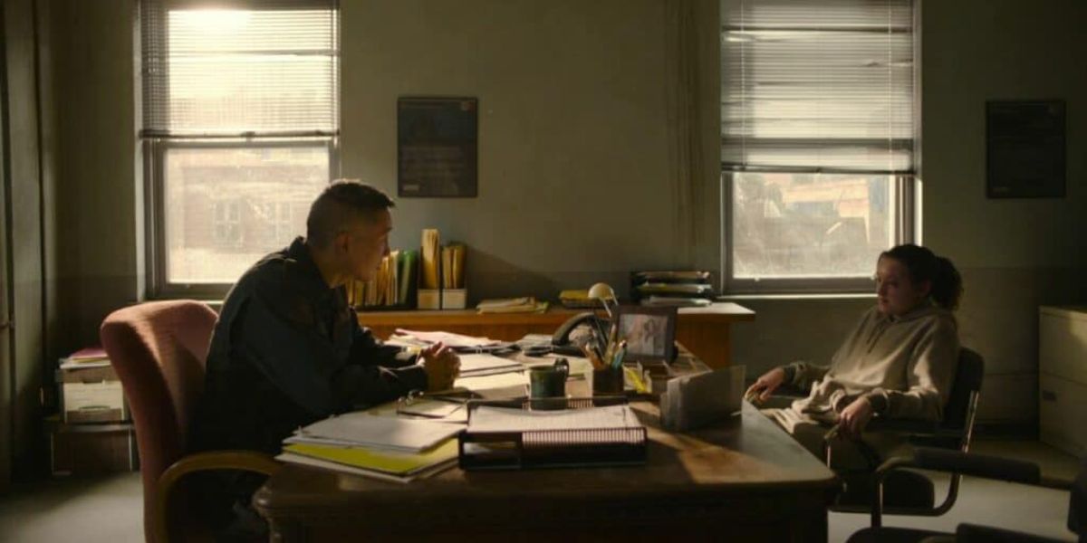 Captain Kwong lectures Ellie in his office in episode seven of HBO's The Last of Us