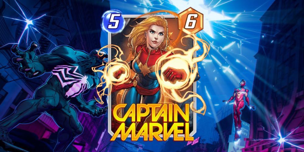 Captain Marvel card Marvel Snap with Marvel Snap background