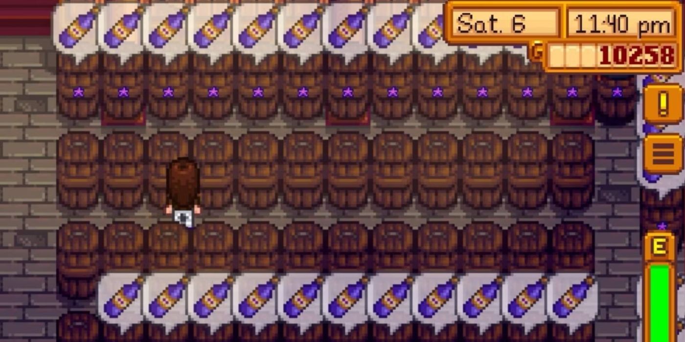 A player harvesting Casks full of wine in Stardew Valley