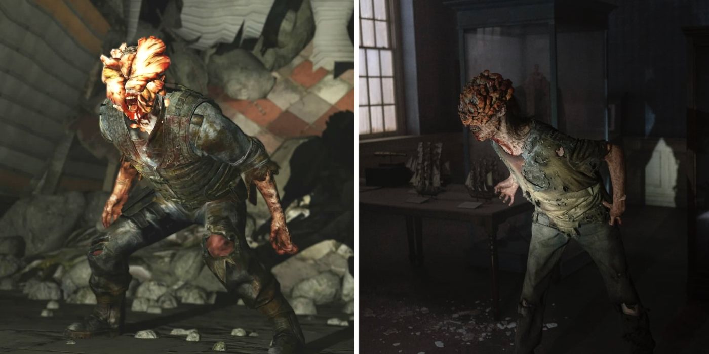 A Clicker screaming in The Last of Us while a Clicker patrols the museum in HBO's The Last of Us