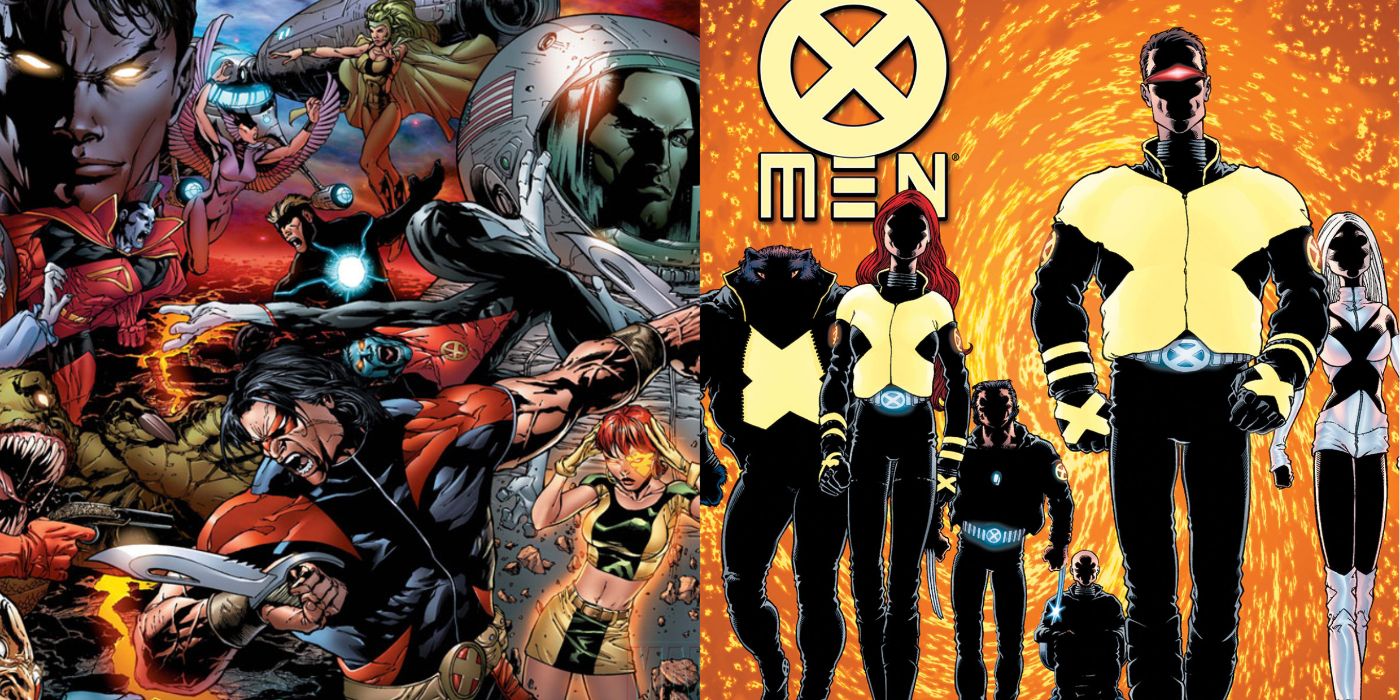 A split image of Uncanny X-Men: Rise And Fall Of The Shi'Ar Empire and New X-Men: E Is For Extinction from Marvel Comics