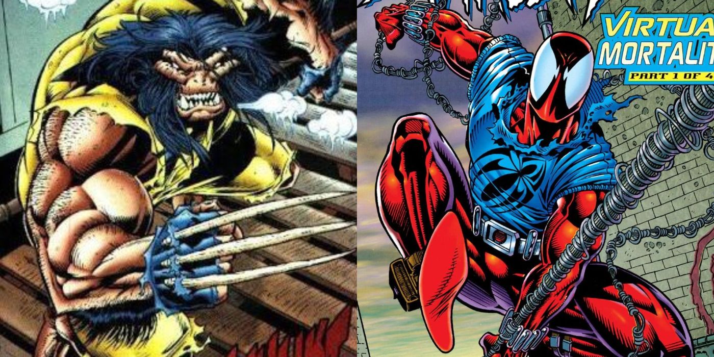 A split image of Wolverine and Scarlet Spider from Marvel Comics