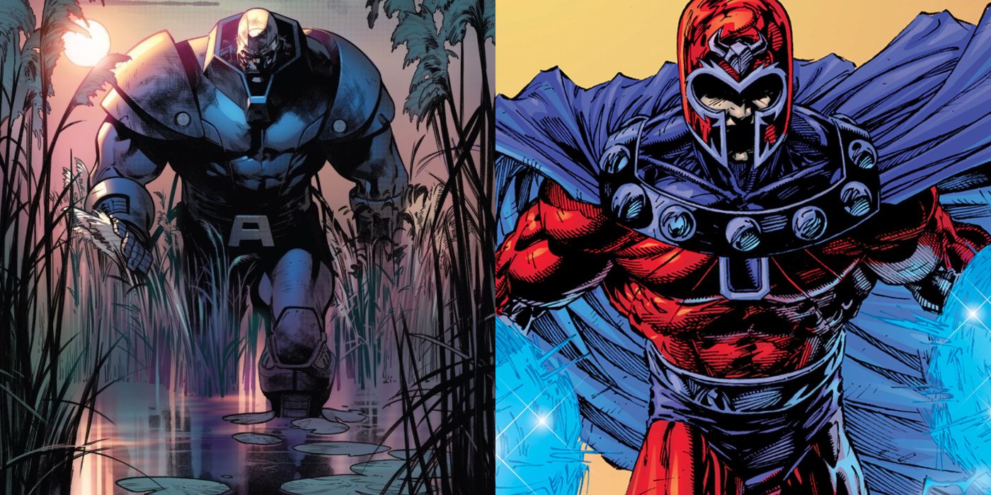 A split image of Apocalypse and Magneto from Marvel Comics