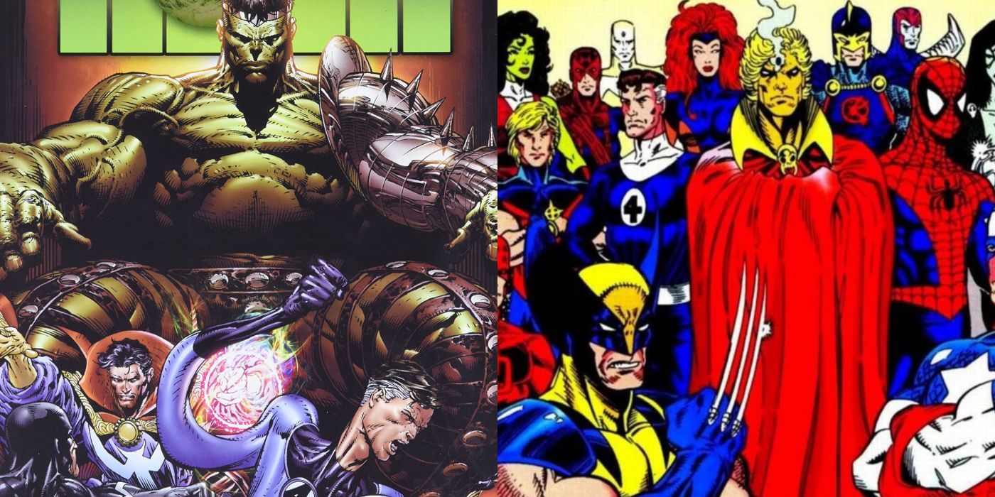 A split image of World War Hulk and Infinity War from Marvel Comics