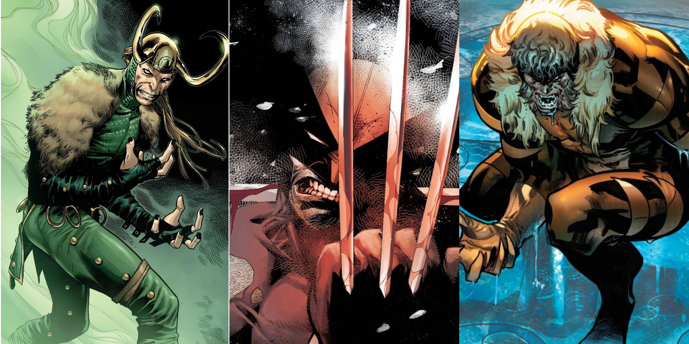 A split image of Loki, Wolverine, and Sabretooth from Marvel Comics
