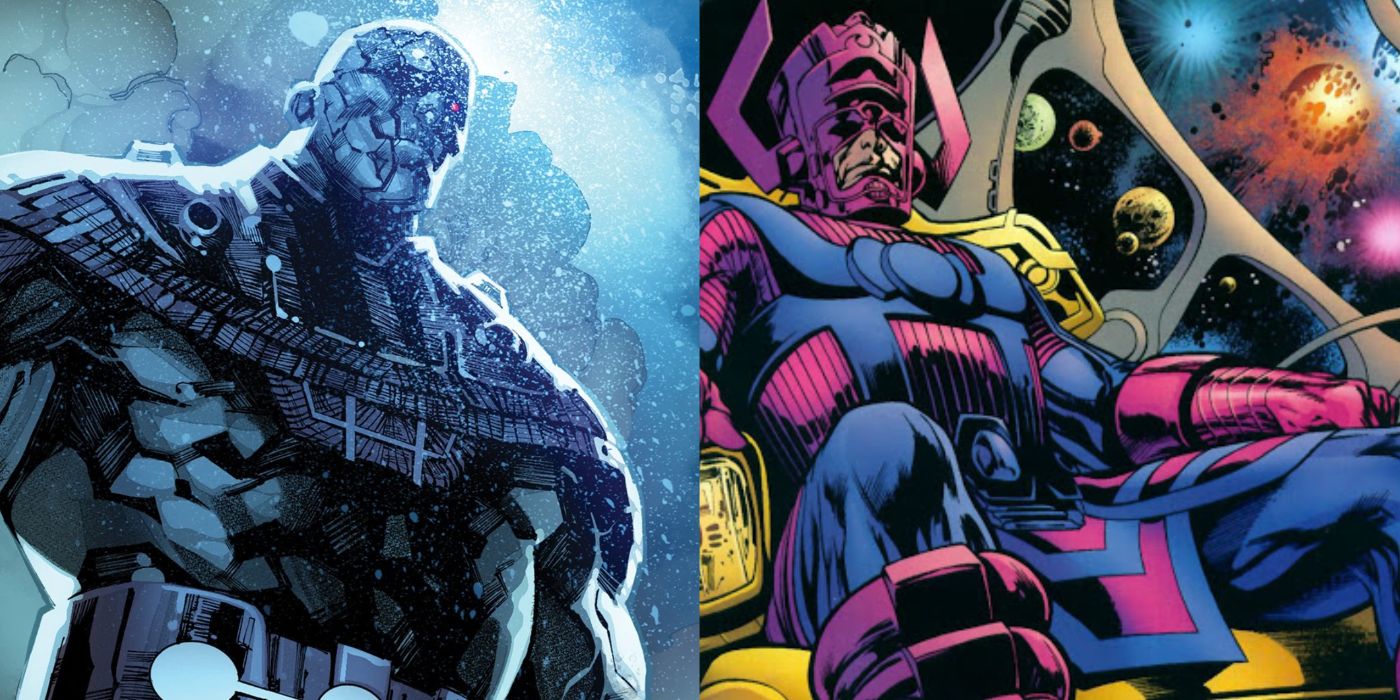 A split image of Uranos and Galactus from Marvel Comics