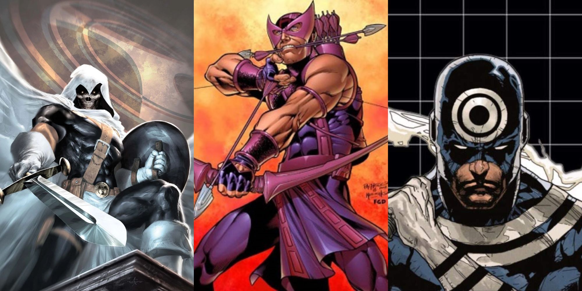 Taskmaster, Hawkeye (Clint Barton), and Bullseye in Marvel Comics