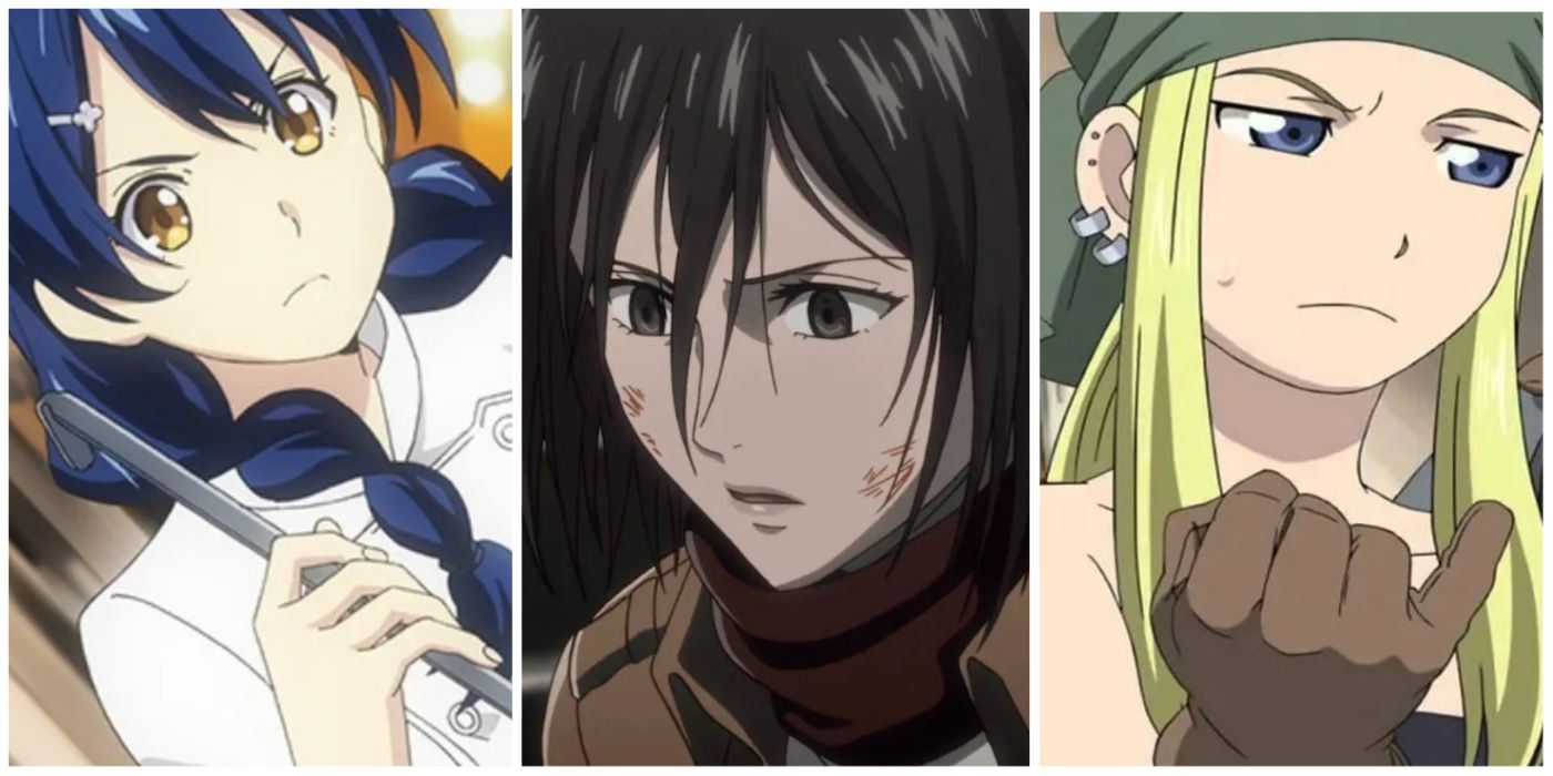 Split-image: Megumi (Food Wars!), Mikasa (Attack on Titan), and Winry (Fullmetal Alchemist: Brotherhood) are all popular female characters