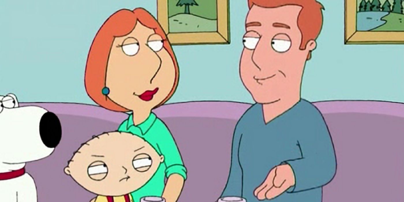 Lois with her brother, Patrick, and Brian and Stewie in Family Guy.
