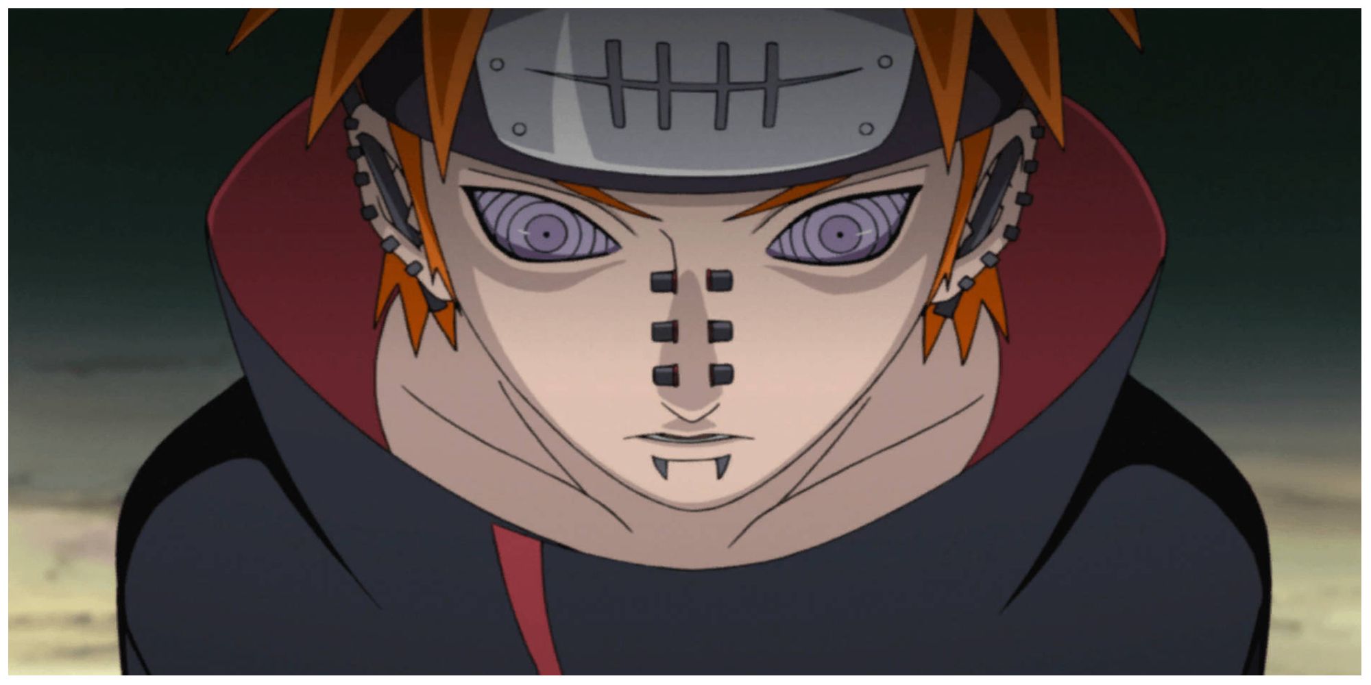 Pain from Naruto looking angry from an upward angle.