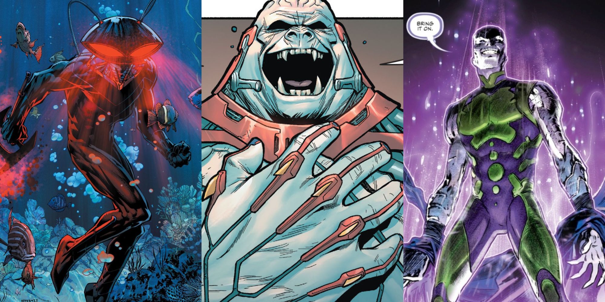 Split image Black Manta, Ultra-Humanite, Apex Lex in DC Comics
