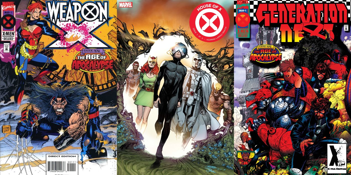 A split image of Weapon X #1, House of X #1, and Generation Next #1 from Marvel Comics