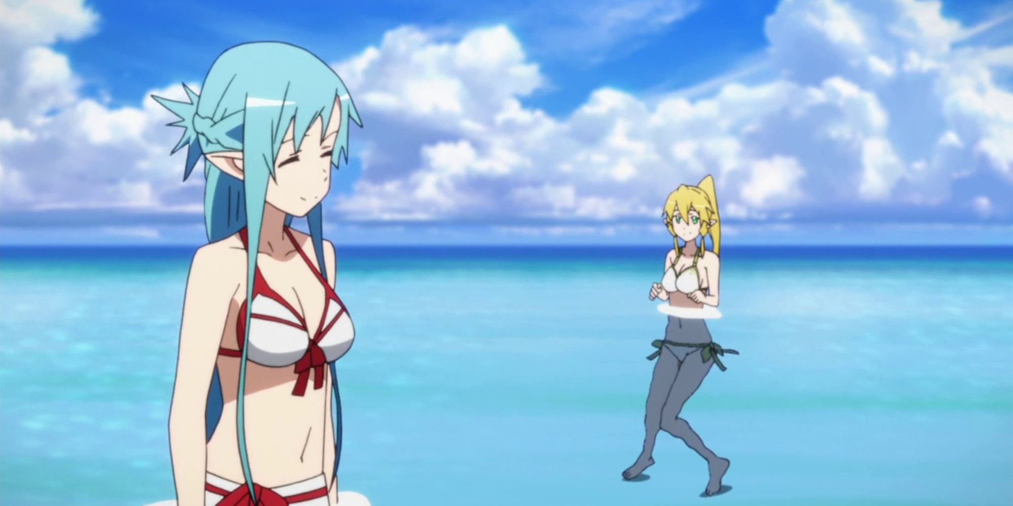 Two women enjoying the beach in Sword Art Online Extra Edition