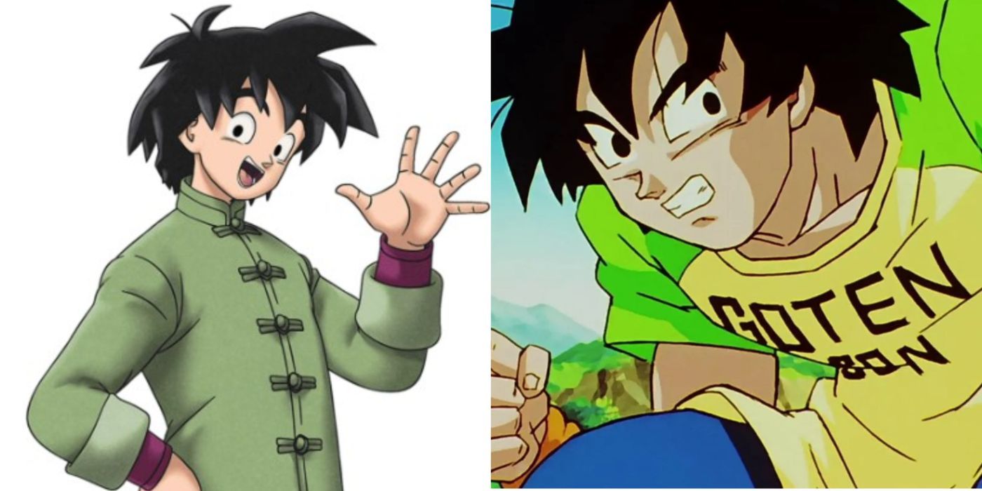 A split image of Goten's hairstyle in Dragon Ball Super and Dragon Ball Z.