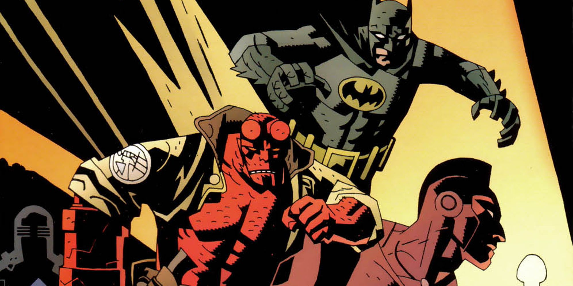 Arte da capa de Batman, Hellboy e Starman na DC/Dark Horse Comics