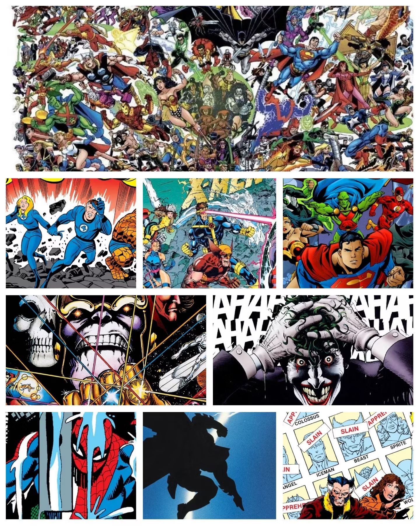 Collage of Marvel and DC comic book art