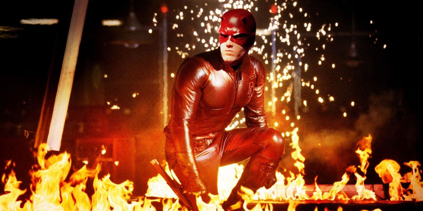 Daredevil (Ben Affleck) enshrouded in flames in Daredevil (2003)