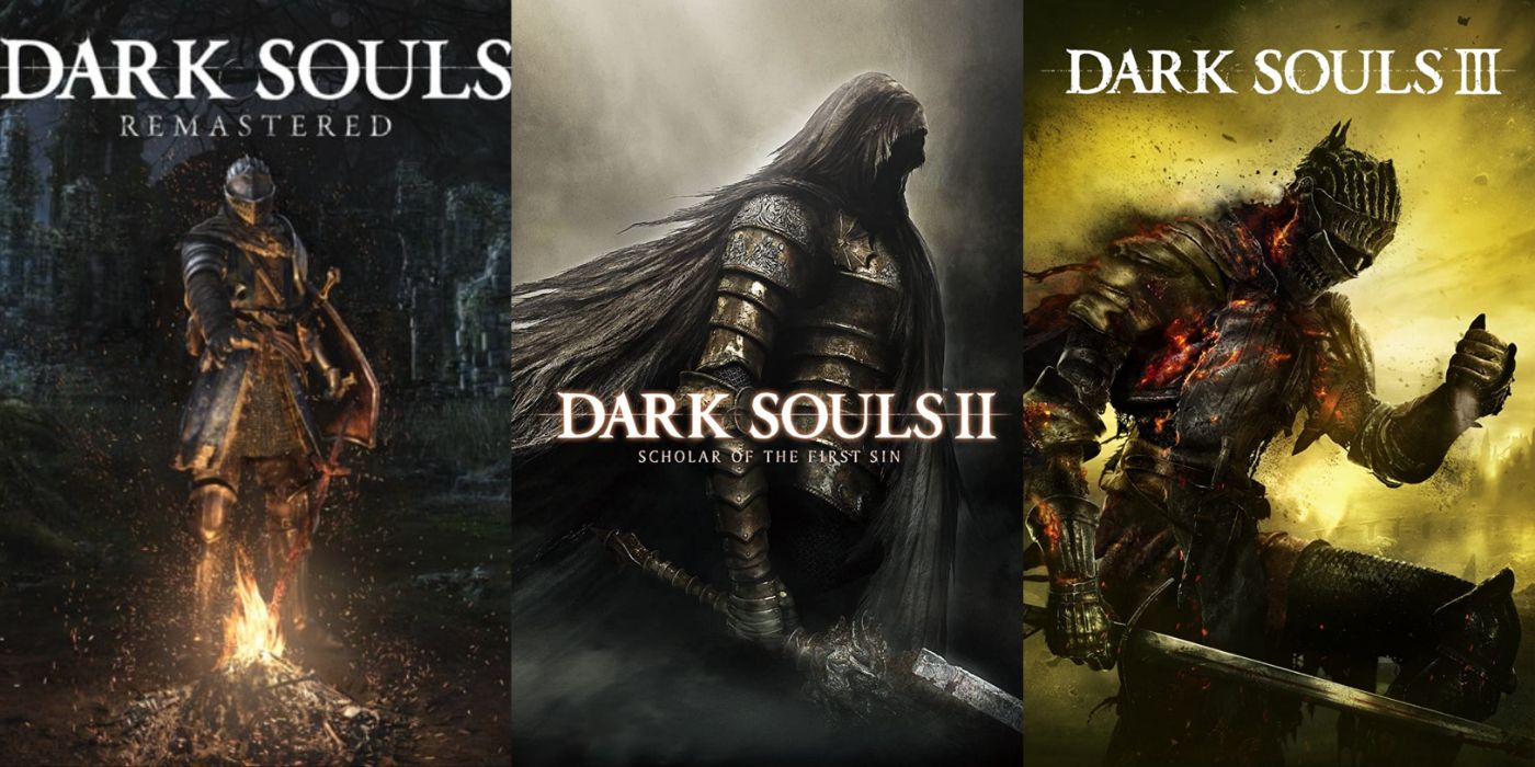 Split image of the Dark Souls trilogy.