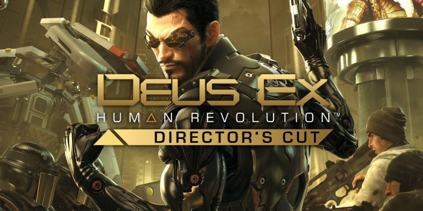 Deus Ex: Human Revolution promo art featuring the cybernetic Adam Jensen in combat.