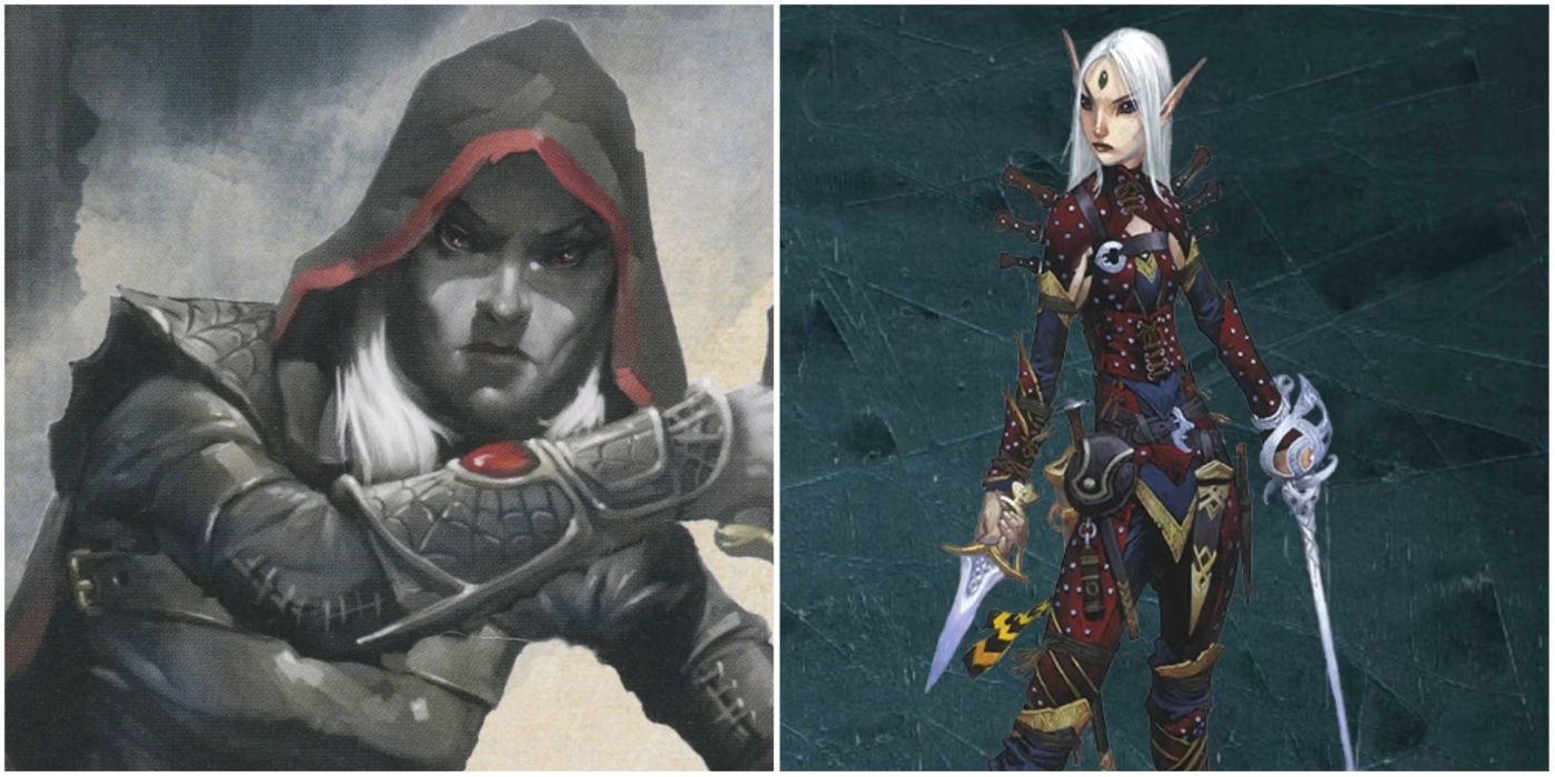 A split image showing Rogues in DnD 5e and Pathfinder Second Edition