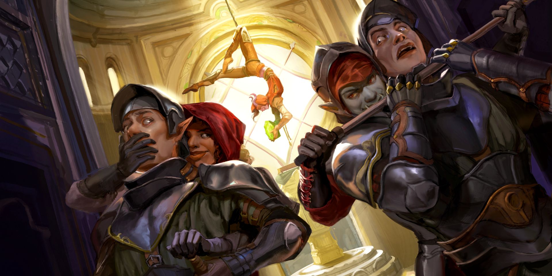Two DnD assassins grab guards from behind to get keys to the golden vault Evyn Fong