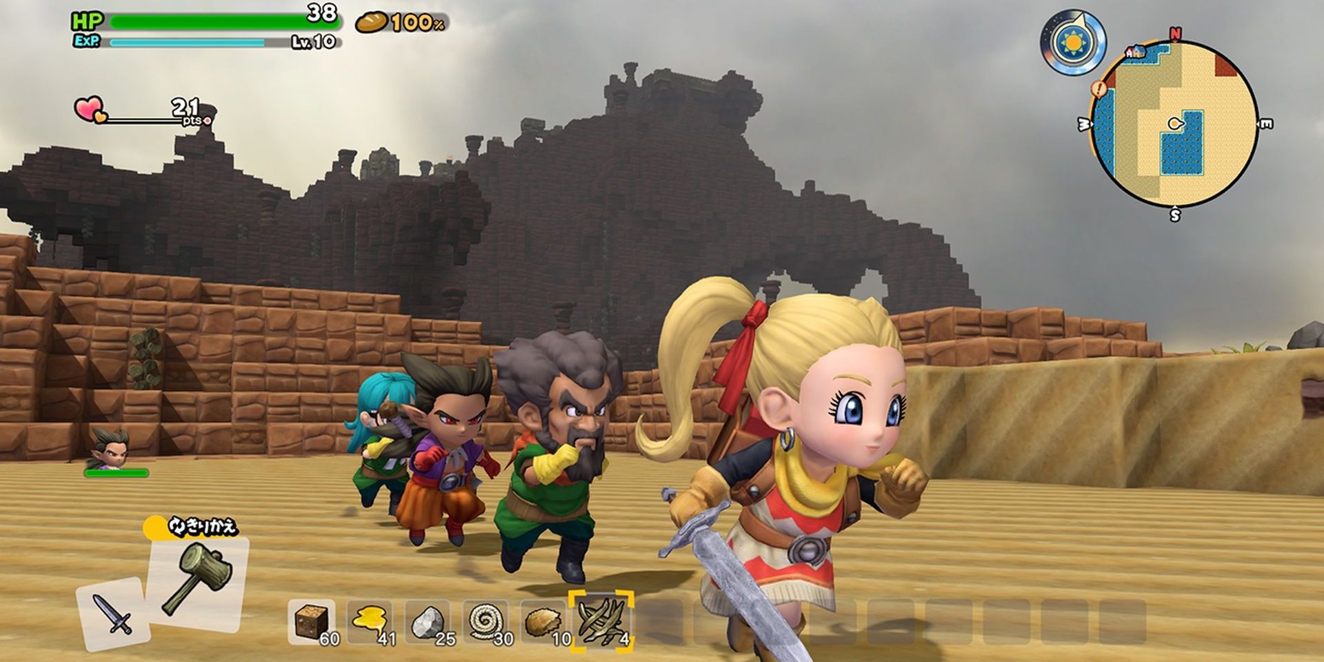 A player leads a group of three allies in Dragon Quest Builders 2