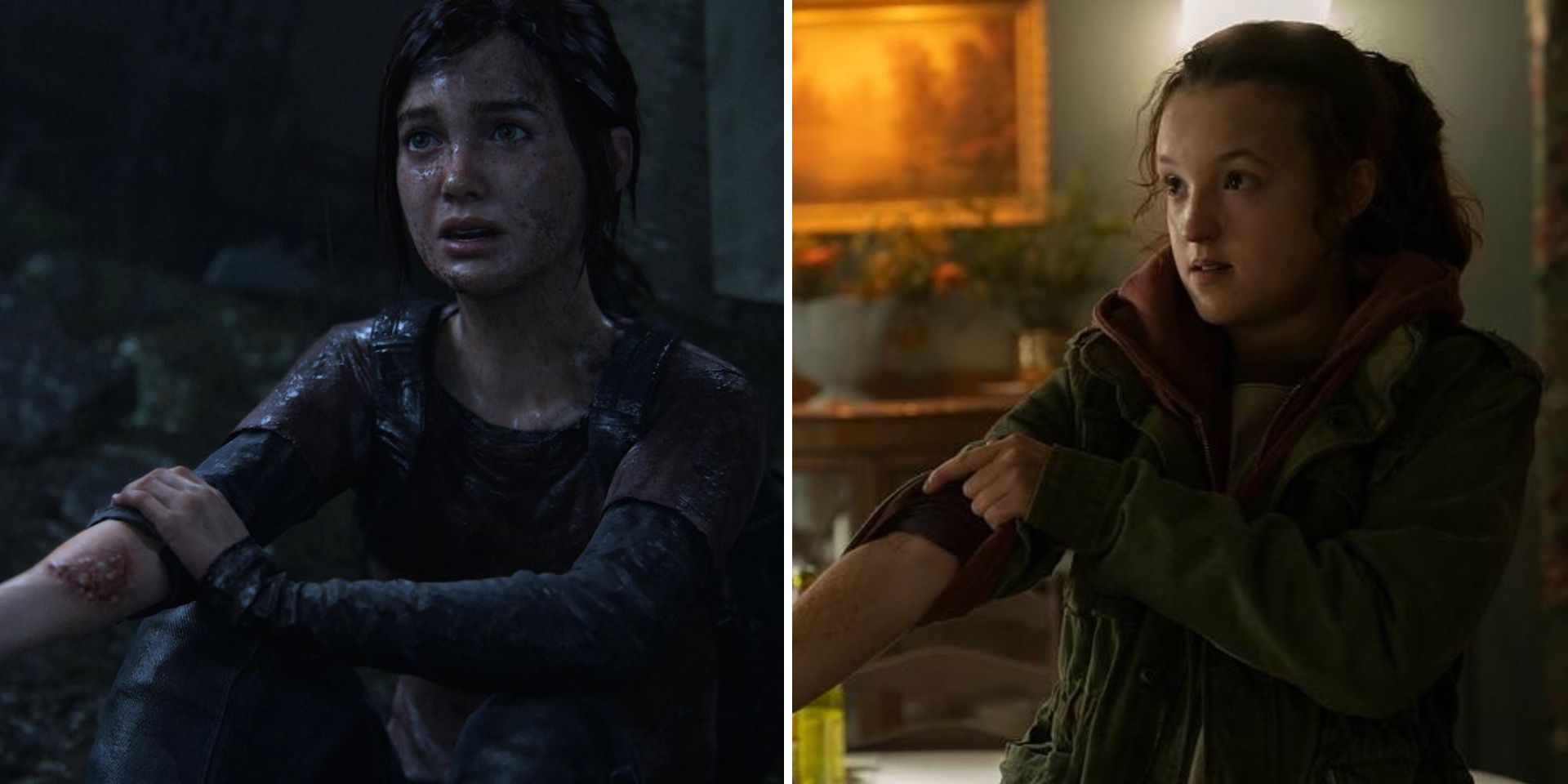 Ellie showing off her infected arm in The Last of Us game and show