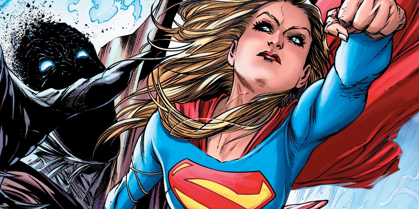 Supergirl flies away from her enemies in DC Comics
