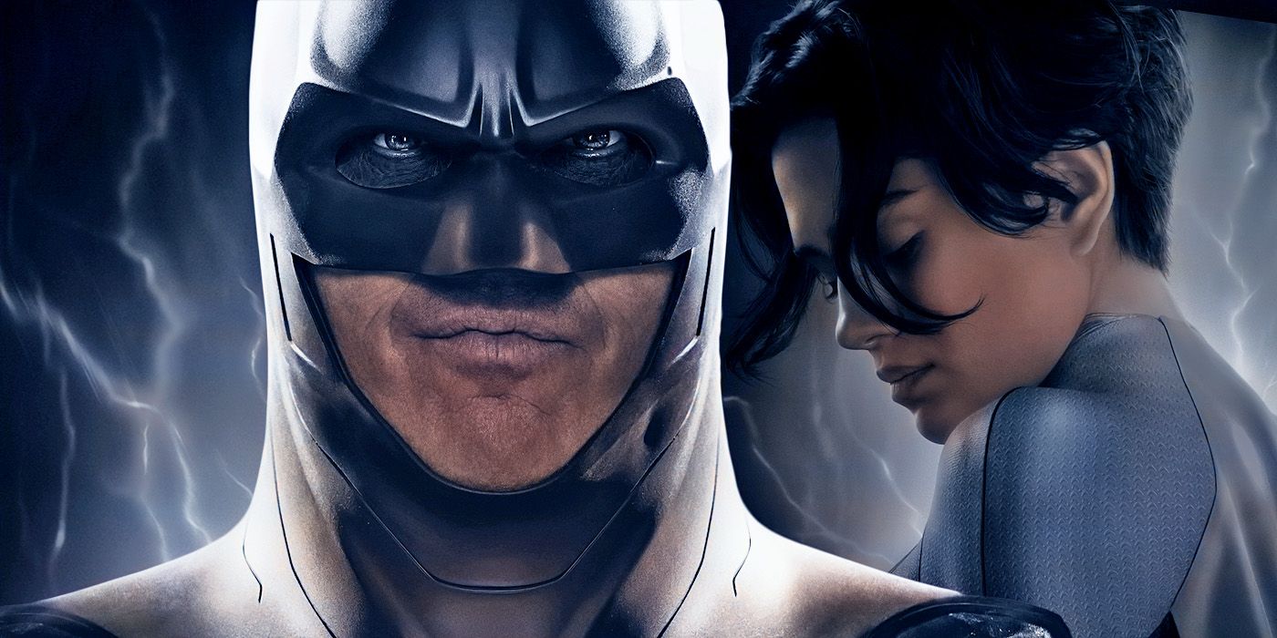 The Flash: Michael Keaton's Batman in front of Sasha Calle's Supergirl.