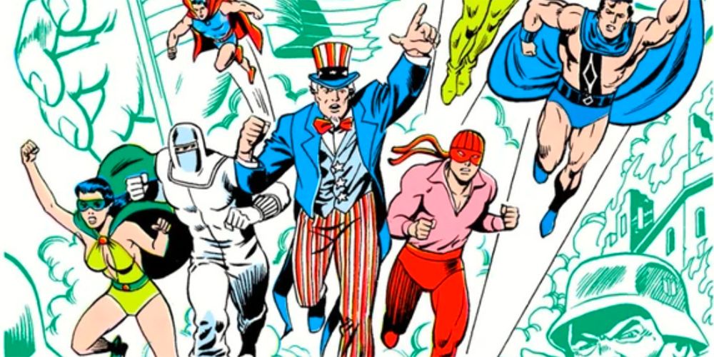 Uncle Sam leads DC Comics Freedom Fighters in the Golden Age