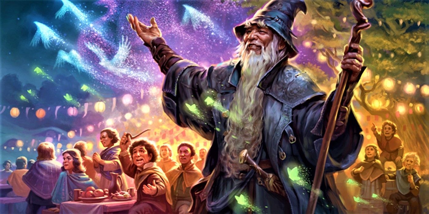 Gandalf impresses Hobbits with his fireworks in Magic's Lord of the Rings set