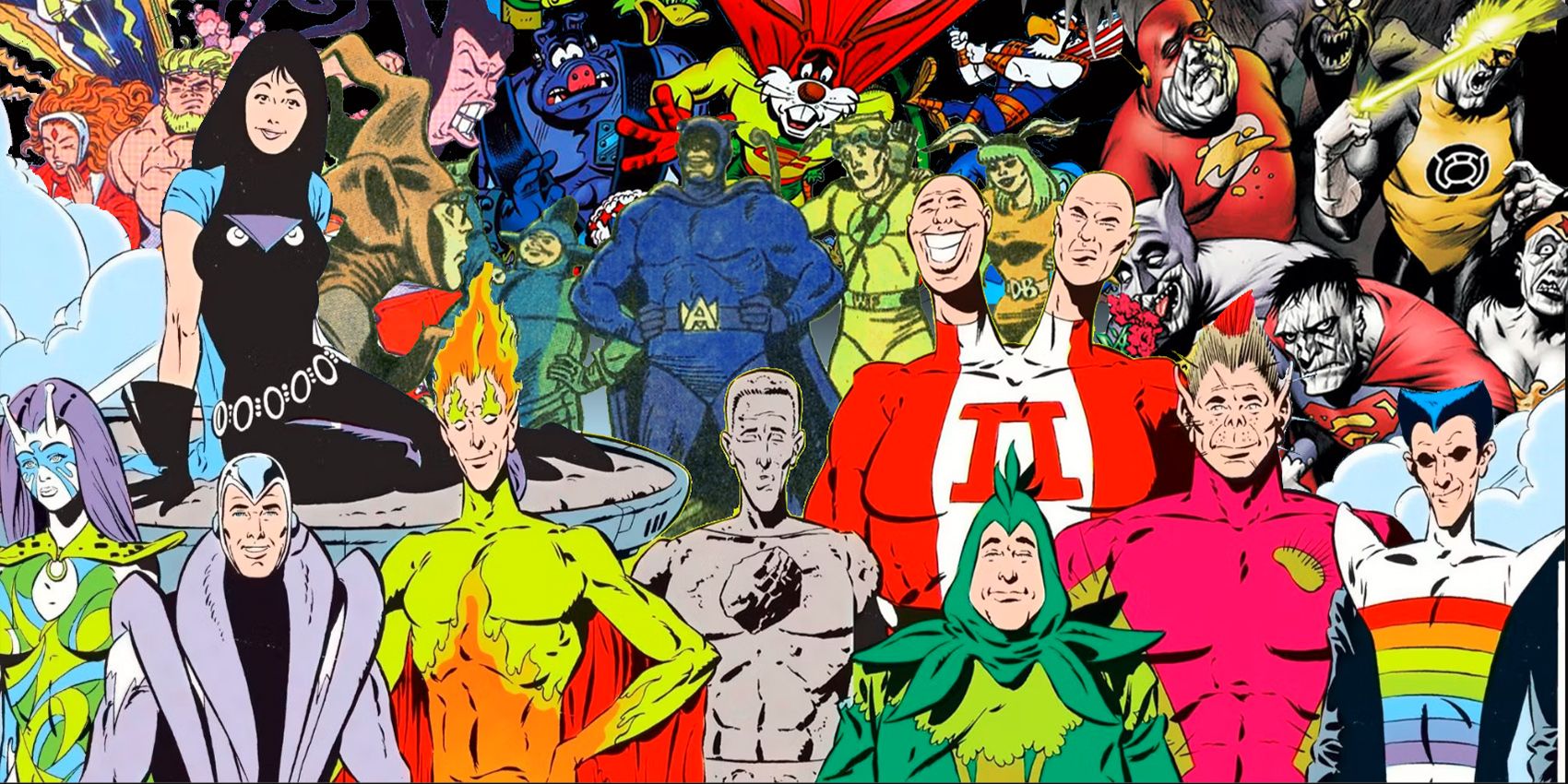 A Collage of DC's Substitute Heroes, Bizarro League, Hero Hotline, And Zoo Crew
