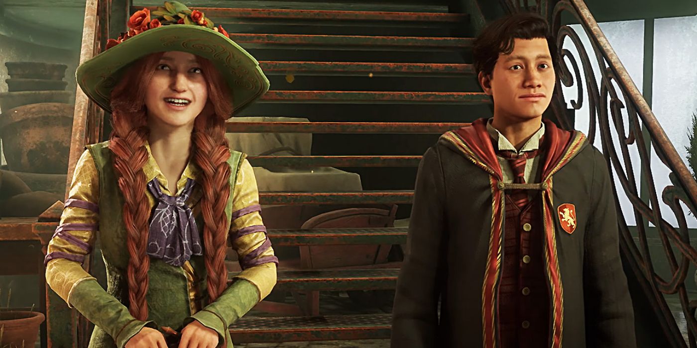 Professor Mirabel Garlick standing next to a student in Hogwarts Legacy