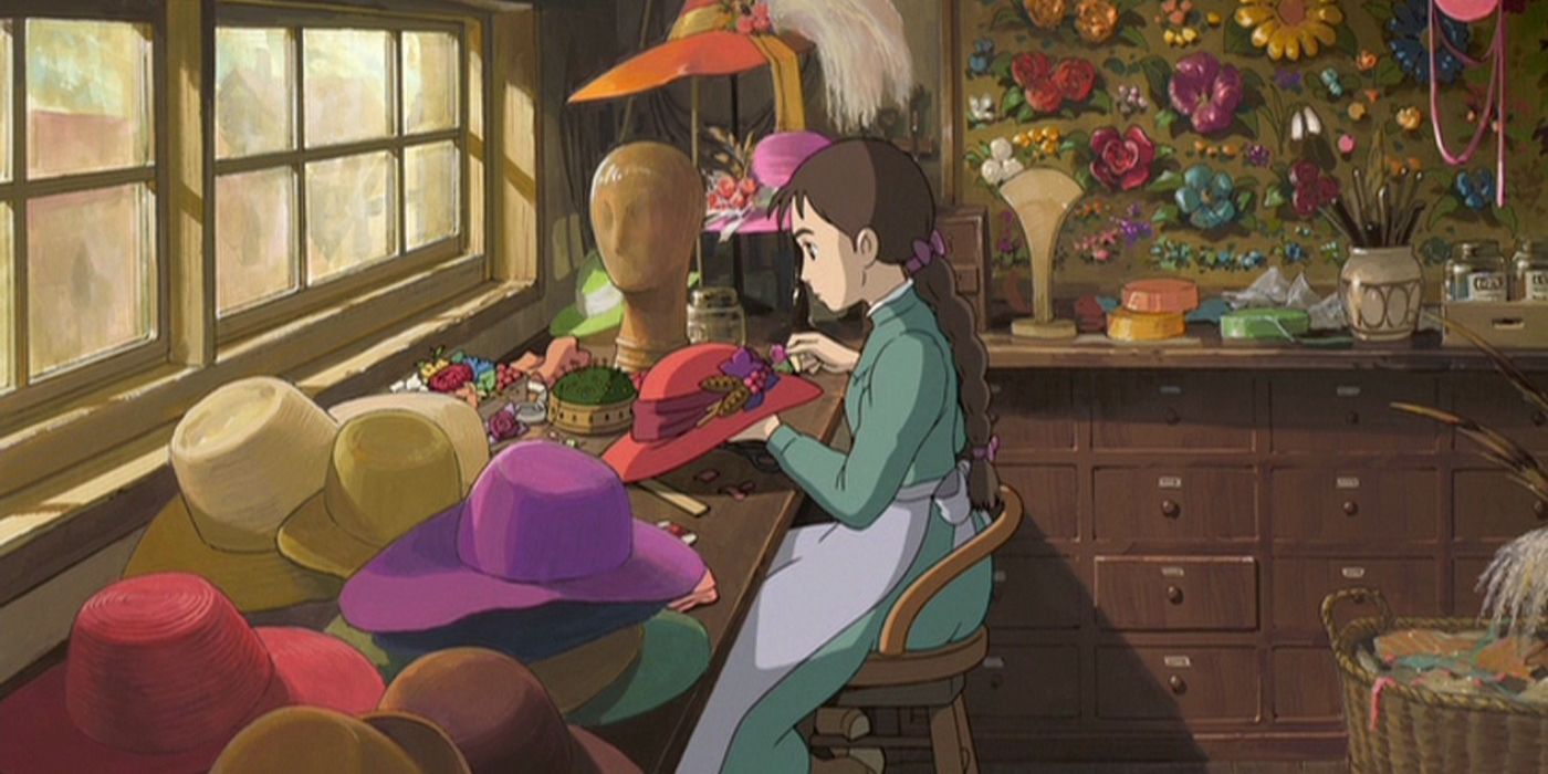 Sophie works in the hat shop in Studio Ghibli's Howl's Moving Castle.