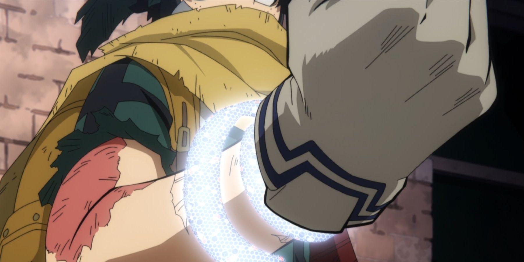 izuku com item de compressão de braço