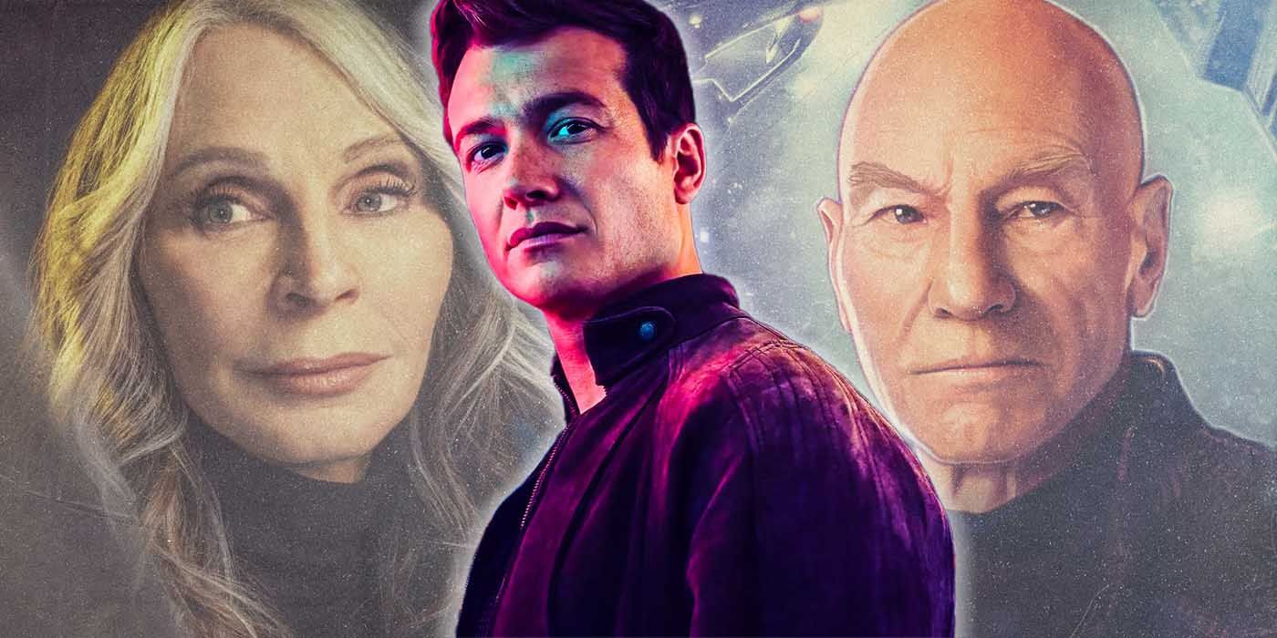Jack Crusher juxtaposed with his parents Jean-Luc and Beverly on Star Trek Picard