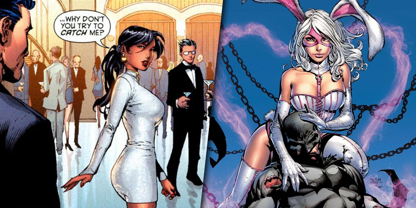Jaina Hudson with Bruce Wayne and White Rabbit with Batman split image