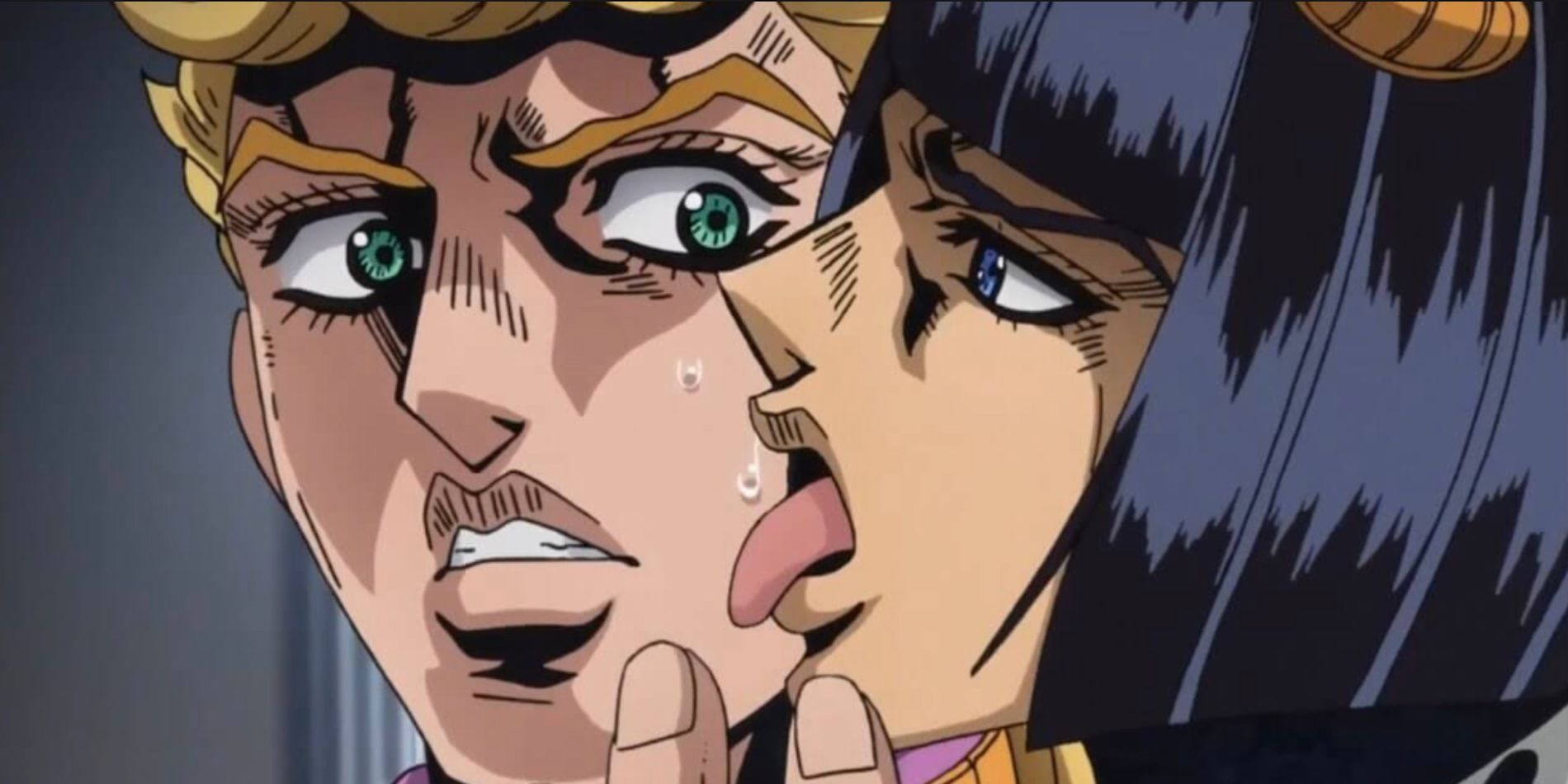 Bruno licks Giorno's face to see if he's lying in JoJo's Bizarre Adventure: Golden Wind.