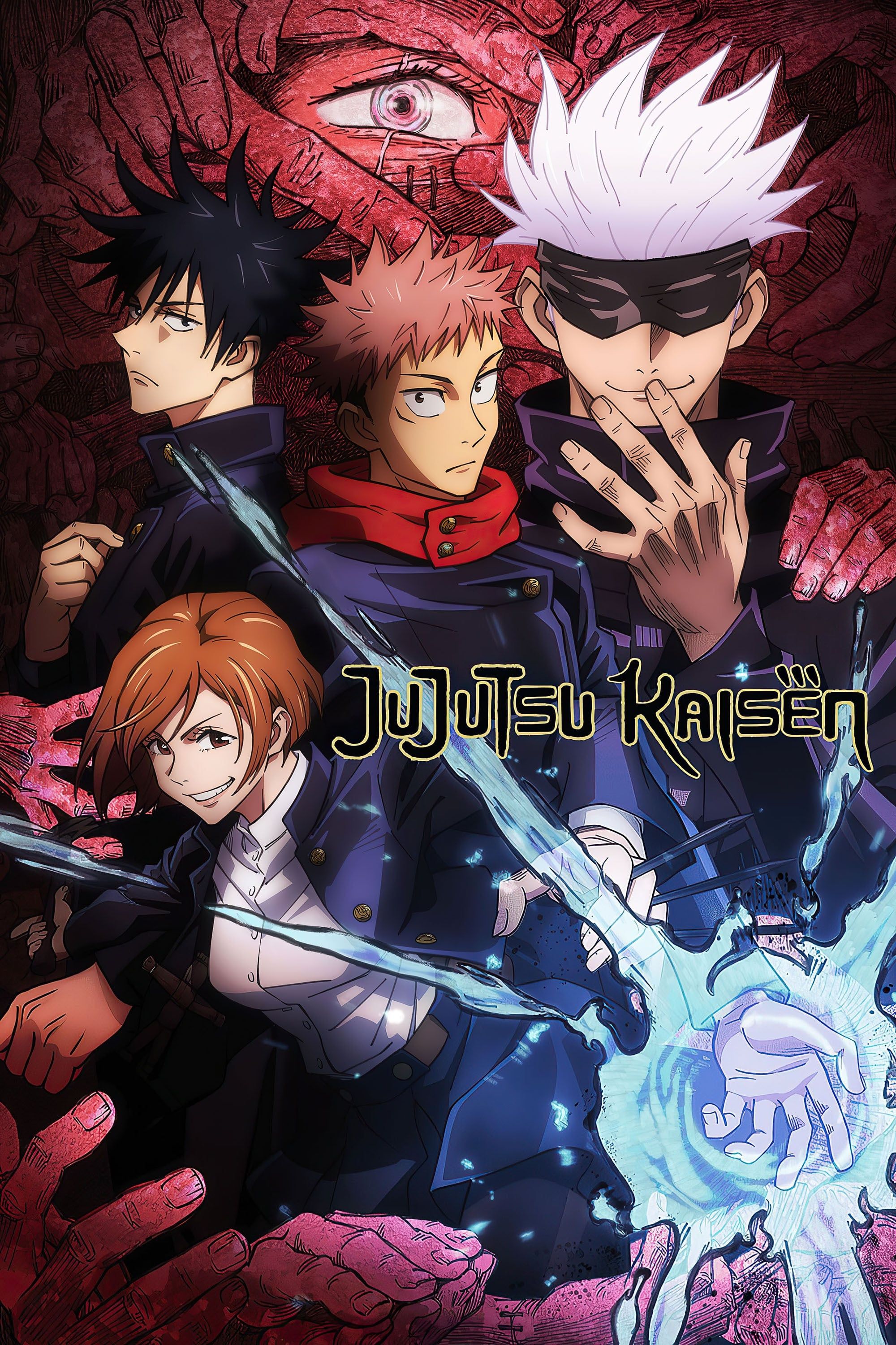 The cast pose together on the Jujutsu Kaisen Anime Poster