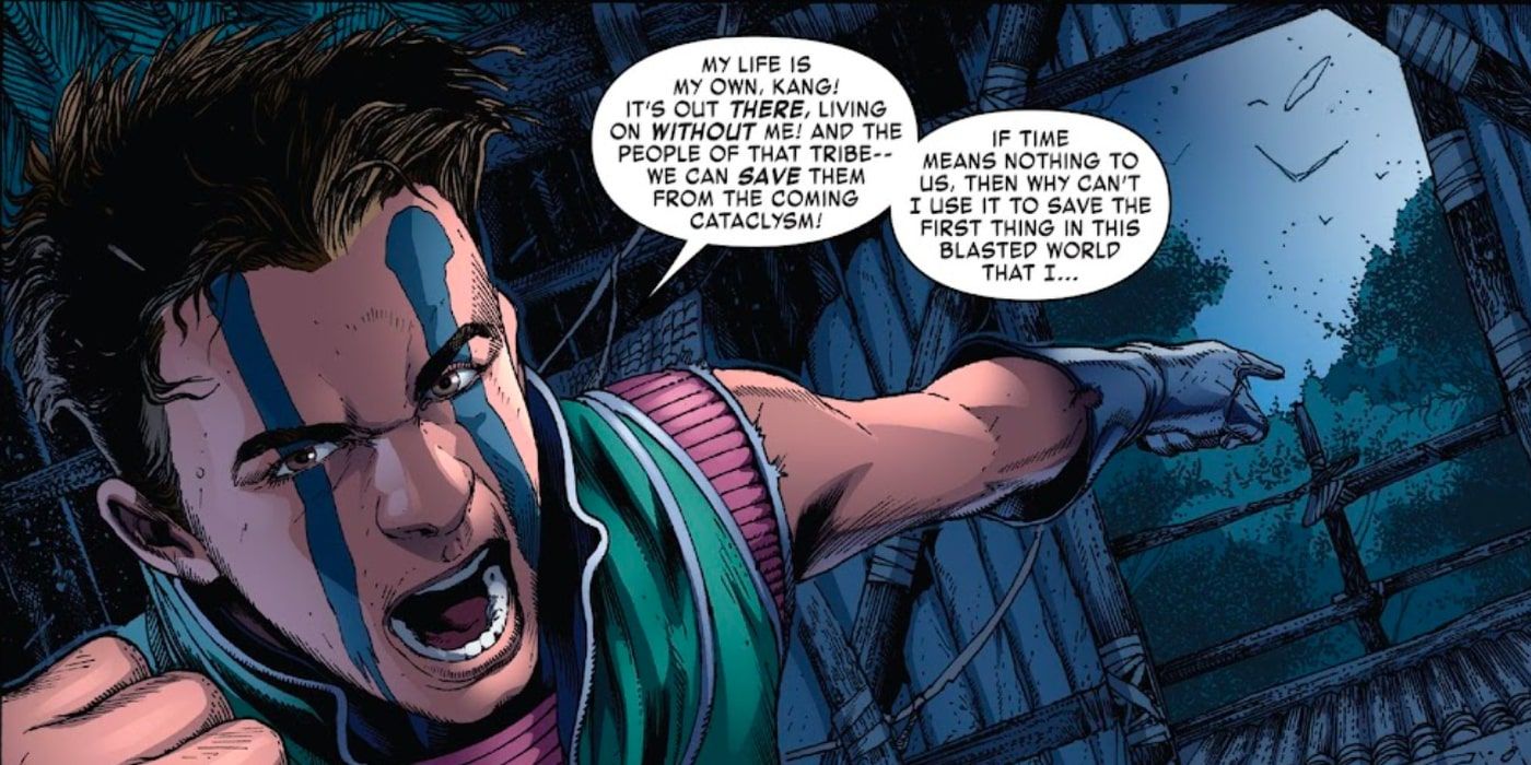 A young Nathaniel Richards angrily insists on helping the prehistoric tribe