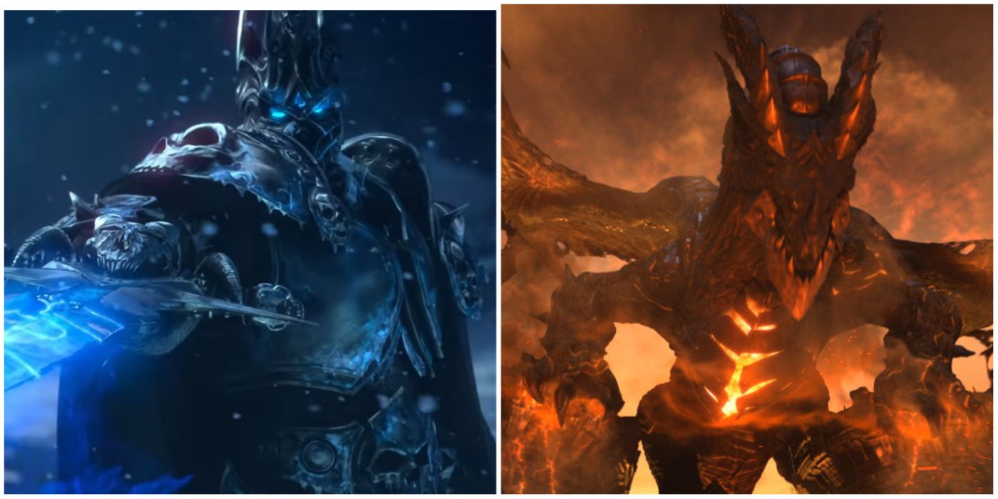 Lich King, Deathwing, and Garrosh World Of Warcraft split image