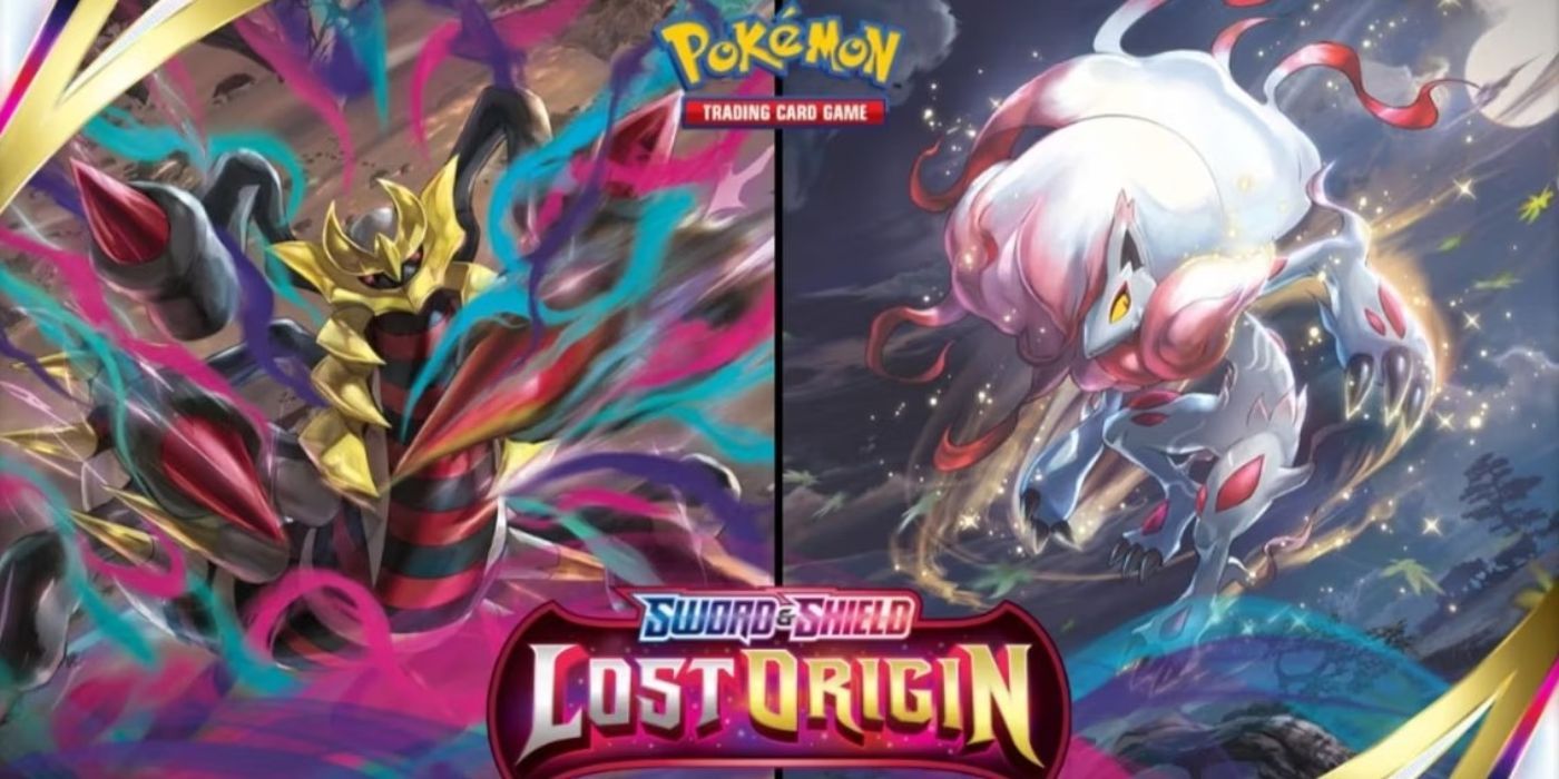 Banner Lost Origin para Pokémon TCG apresentando Giratina e Zoroark.