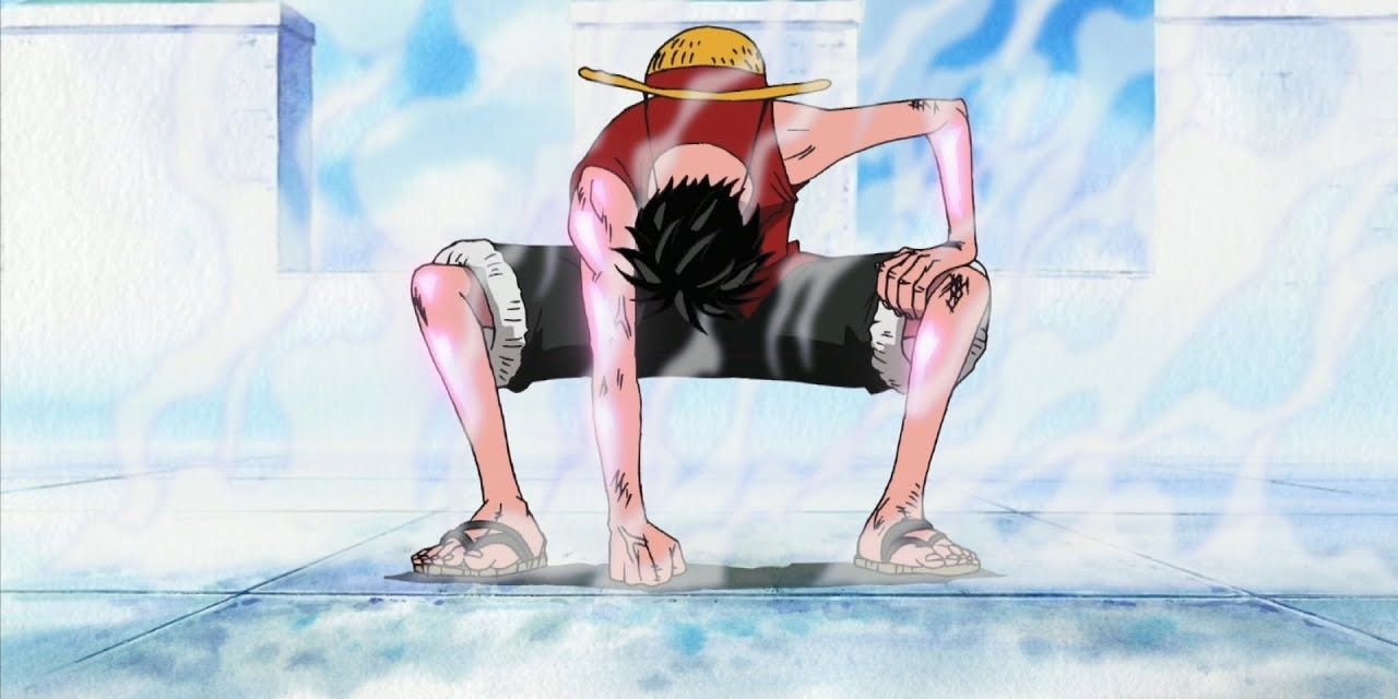 Luffy preparing gear 2 in the one piece anime