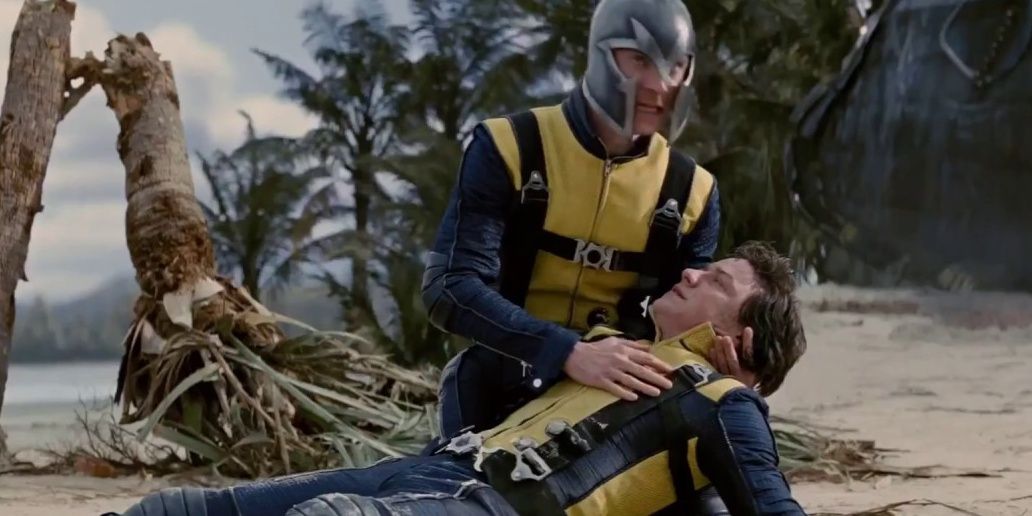 Magneto holds Professor X on the ground in X-Men First Class 