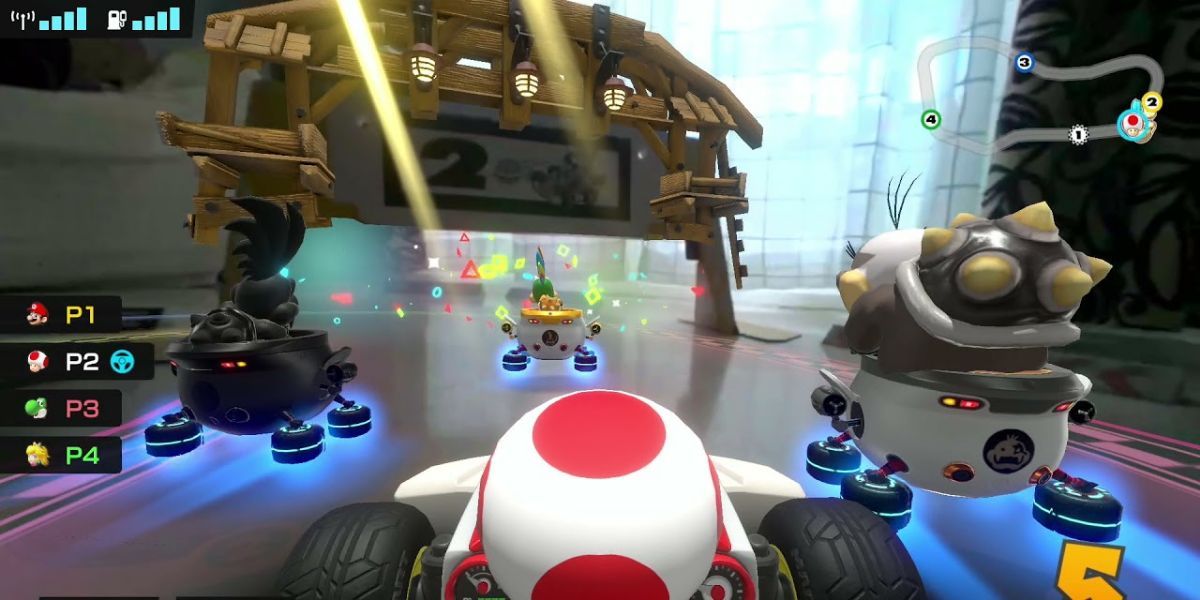 Uma imagem do modo corrida de revezamento de Mario Kart Live: Home Circuit