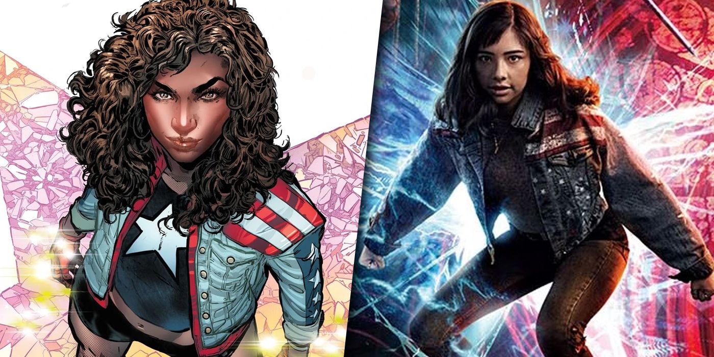 Miss America from the Young Avengers and America Chavez from Dr Strange in the Multiverse of Madness split image