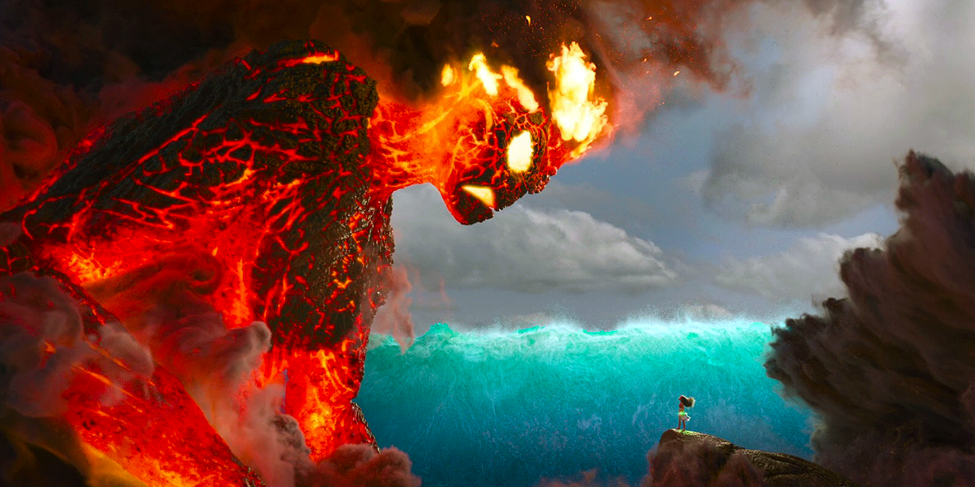 Moana faces Te Ka, the giant lava monster