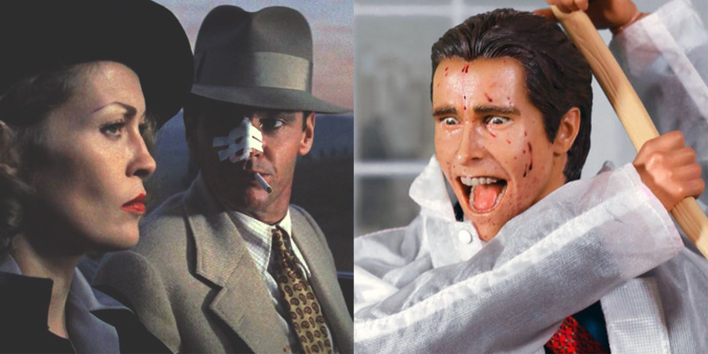 Split image showing scenes from Chinatown and American Psycho