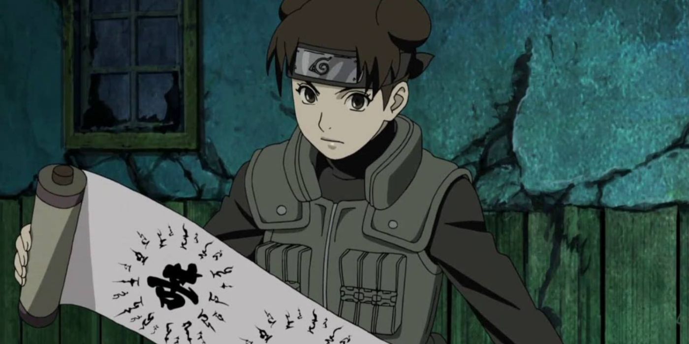 Tenten in Naruto Shippuden with a scroll